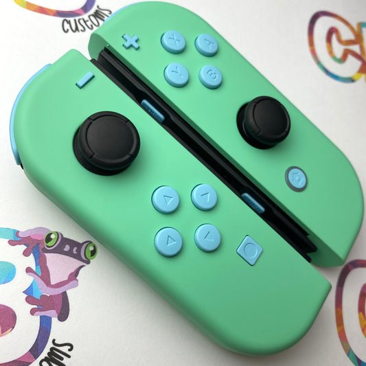 Mint Green & Sky Blue Buttons Nintendo Switch Joycons  - Custom Nintendo Switch Joycon Controllers