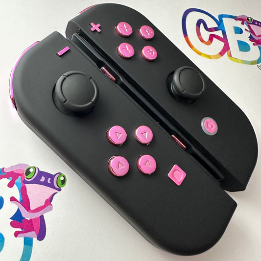 Black & Chrome Pink Buttons - Custom Nintendo Switch Joy-cons Controllers