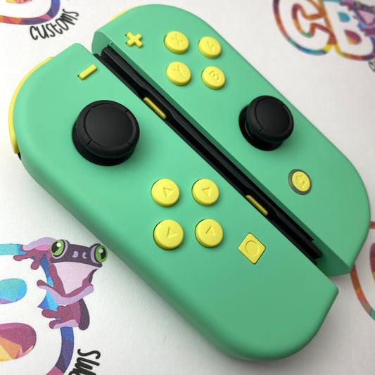 Mint Green & Lemon Yellow Buttons Nintendo Switch Joycons  - Custom Nintendo Switch Joycon Controllers