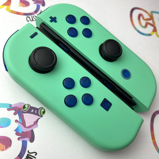 Mint Green & Clear Blue Buttons Nintendo Switch Joycons  - Custom Nintendo Switch Joycon Controllers