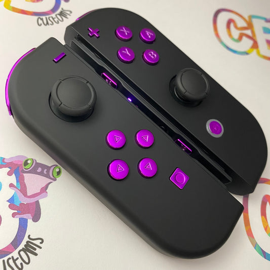 Black & Chrome Purple Buttons - Custom Nintendo Switch Joy-cons Controllers