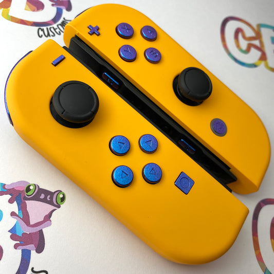 Caution Yellow & Chameleon Blue Buttons - Custom Nintendo Switch Joy-cons Controllers