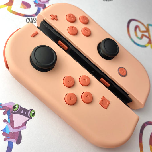 Mandys Pink & Coral Orange Buttons Nintendo Switch Joycons  - Custom Nintendo Switch Joycon Controllers