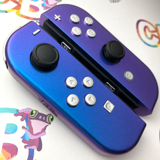 Chameleon Blue & Silver Buttons - Custom Nintendo Switch Joy-cons Controllers
